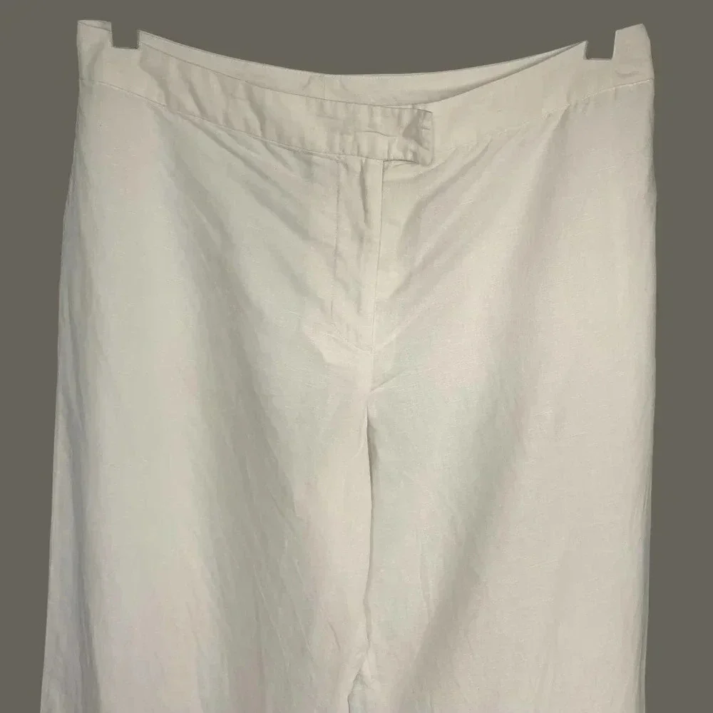 Spenser Jeremy Linen Blend Cropped Pants Women Size 12 White Shell Embellished